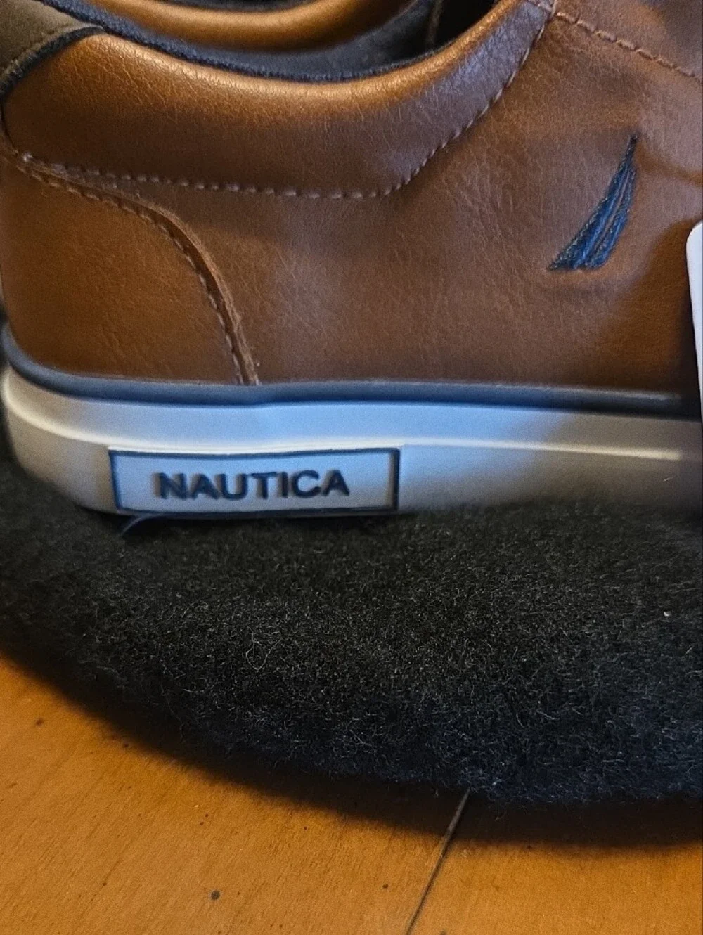 Nautica Boys Brown Tan Leather-Style Lace-Up Boat Sneakers